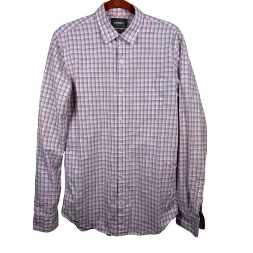 Bonobos Shirt Medium Tailored Slim Fit Button Down Pink Check Mens Career